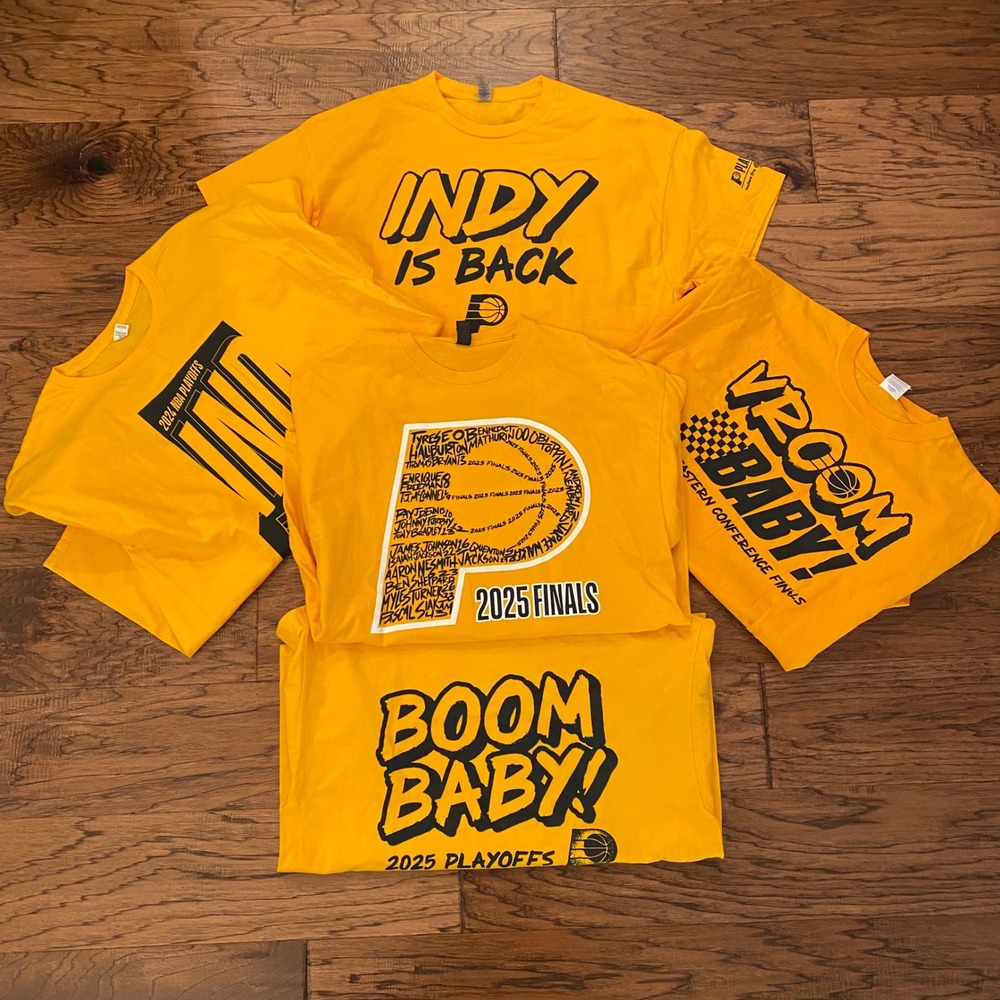 NBA Indiana Pacers Playoff T-Shirt Lot Mens XL Yellow Boom Baby Vroom 5 Pack